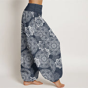 Buddha Stones Pure Cotton Casual Round Mandala Flower Design Women's Elastic Waist Harem Pants