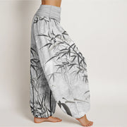 Buddha Stones Pure Cotton Casual Bamboo Leaves Women's Elastic Waist Harem Pants