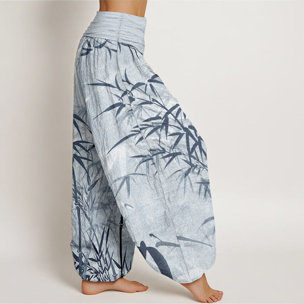 Buddha Stones Pure Cotton Casual Bamboo Leaves Women's Elastic Waist Harem Pants