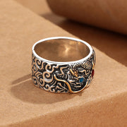 Buddha Stones Vintage Dragon Pattern Copper Pleated Silver Balance Ring
