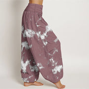 Buddha Stones Pure Cotton White Lines Spots Tie-Dye Pattern Women's Elastic Waist Harem Pants - image 10