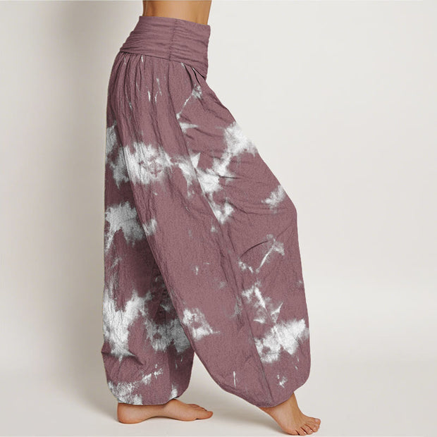 Buddha Stones Pure Cotton White Lines Spots Tie-Dye Pattern Women's Elastic Waist Harem Pants - image 10