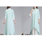 Buddha Stones Solid Women's Three Quarter Sleeve Chiffon Irregular Shirt Dress Wide Leg Pants Meditation Clothing