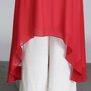 Buddha Stones Solid Women's Three Quarter Sleeve Chiffon Irregular Shirt Dress Wide Leg Pants Meditation Clothing