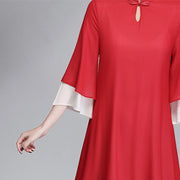 Buddha Stones Solid Women's Three Quarter Sleeve Chiffon Irregular Shirt Dress Wide Leg Pants Meditation Clothing