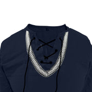 Buddha Stones Solid Color Fall Lace-up Men's V-Neck Long Sleeve Cotton Shirt - image 22