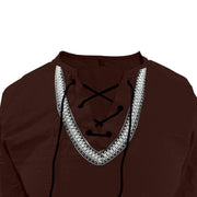 Buddha Stones Solid Color Fall Lace-up Men's V-Neck Long Sleeve Cotton Shirt - image 47