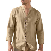 Buddha Stones Solid Color Buttons Fall Long Sleeve Linen Men's Shirt - image 3