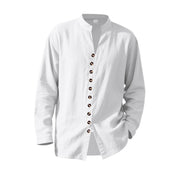 Buddha Stones Solid Color Buttons Fall Long Sleeve Linen Men's Shirt - image 15