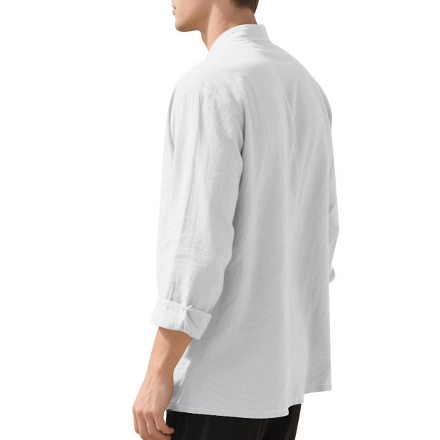 Buddha Stones Solid Color Buttons Fall Long Sleeve Linen Men's Shirt - image 12