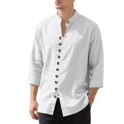 Buddha Stones Solid Color Buttons Fall Long Sleeve Linen Men's Shirt - image 11