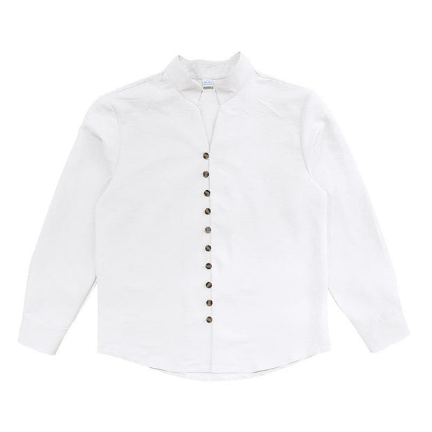 Buddha Stones Solid Color Buttons Fall Long Sleeve Linen Men's Shirt - image 8