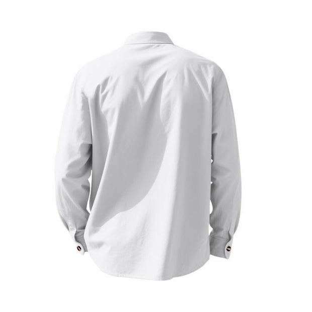 Buddha Stones Solid Color Buttons Fall Long Sleeve Linen Men's Shirt - image 16