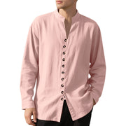 Buddha Stones Solid Color Buttons Fall Long Sleeve Linen Men's Shirt - image 24
