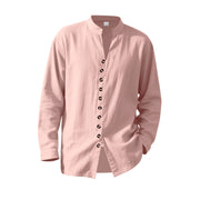 Buddha Stones Solid Color Buttons Fall Long Sleeve Linen Men's Shirt - image 29