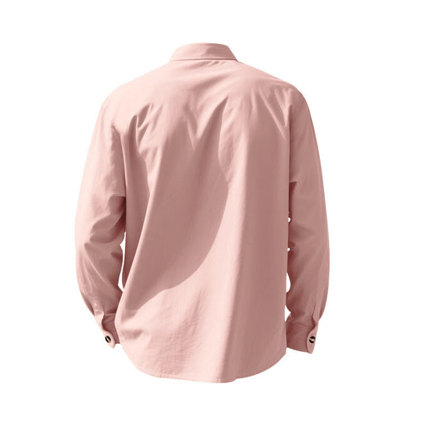 Buddha Stones Solid Color Buttons Fall Long Sleeve Linen Men's Shirt - image 28