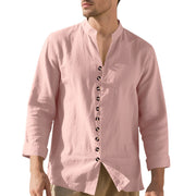Buddha Stones Solid Color Buttons Fall Long Sleeve Linen Men's Shirt - image 27