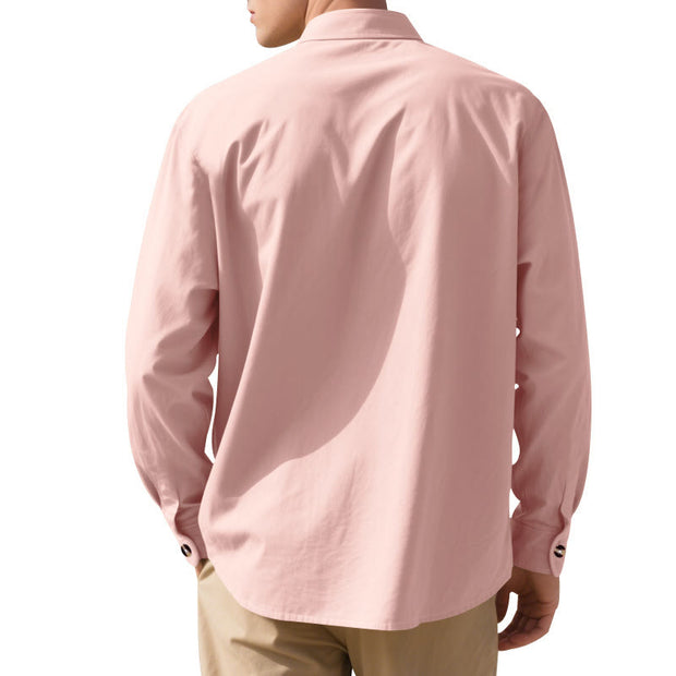 Buddha Stones Solid Color Buttons Fall Long Sleeve Linen Men's Shirt - image 19