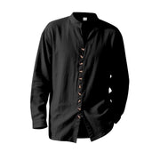 Buddha Stones Solid Color Buttons Fall Long Sleeve Linen Men's Shirt - image 41