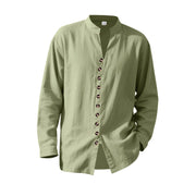 Buddha Stones Solid Color Buttons Fall Long Sleeve Linen Men's Shirt - image 54