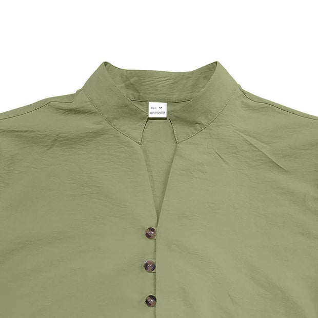Buddha Stones Solid Color Buttons Fall Long Sleeve Linen Men's Shirt - image 48