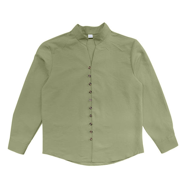 Buddha Stones Solid Color Buttons Fall Long Sleeve Linen Men's Shirt - image 46