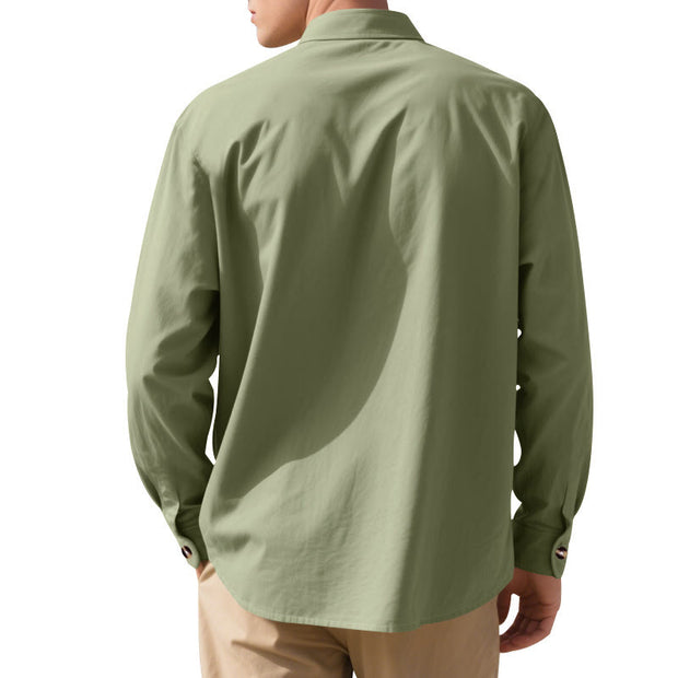 Buddha Stones Solid Color Buttons Fall Long Sleeve Linen Men's Shirt - image 45