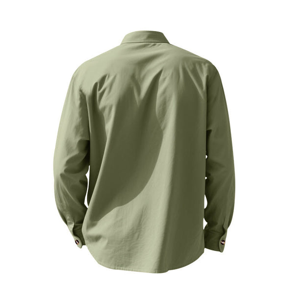 Buddha Stones Solid Color Buttons Fall Long Sleeve Linen Men's Shirt - image 55