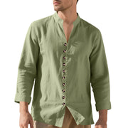 Buddha Stones Solid Color Buttons Fall Long Sleeve Linen Men's Shirt - image 52