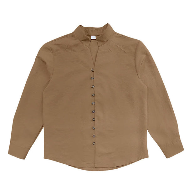 Buddha Stones Solid Color Buttons Fall Long Sleeve Linen Men's Shirt - image 59