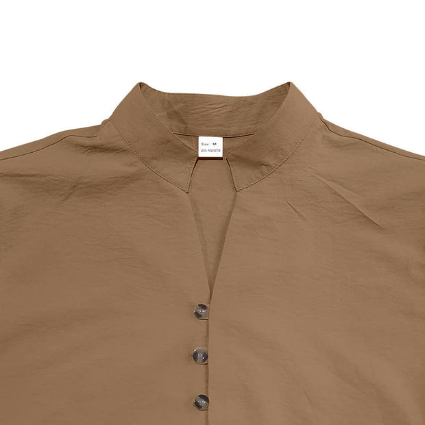 Buddha Stones Solid Color Buttons Fall Long Sleeve Linen Men's Shirt - image 61