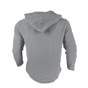 Buddha Stones Solid Color Long Sleeve Hooded Drawstring Buttons Linen Men's Shirt - image 12