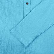 Buddha Stones Solid Color Long Sleeve Hooded Drawstring Buttons Linen Men's Shirt - image 23