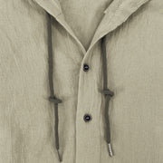 Buddha Stones Solid Color Long Sleeve Hooded Drawstring Buttons Linen Men's Shirt - image 16