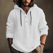 Buddha Stones Solid Color Fall Half Buttons Men's Hooded Long Sleeve Cotton Shirt - White - US/UK/AU46，EU56 (3XL) - image 1