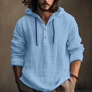 Buddha Stones Solid Color Fall Half Buttons Men's Hooded Long Sleeve Cotton Shirt - LightSkyBlue - US/UK/AU46，EU56 (3XL) - image 33