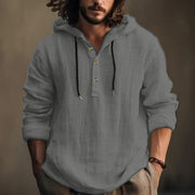 Buddha Stones Solid Color Fall Half Buttons Men's Hooded Long Sleeve Cotton Shirt - DarkGray - US/UK/AU46，EU56 (3XL) - image 17