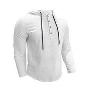 Buddha Stones Solid Color Fall Half Buttons Men's Hooded Long Sleeve Cotton Shirt - image 4