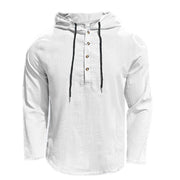 Buddha Stones Solid Color Fall Half Buttons Men's Hooded Long Sleeve Cotton Shirt - image 2