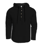 Buddha Stones Solid Color Fall Half Buttons Men's Hooded Long Sleeve Cotton Shirt - image 10