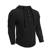 Buddha Stones Solid Color Fall Half Buttons Men's Hooded Long Sleeve Cotton Shirt - image 12
