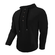 Buddha Stones Solid Color Fall Half Buttons Men's Hooded Long Sleeve Cotton Shirt - image 13