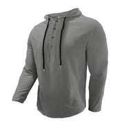 Buddha Stones Solid Color Fall Half Buttons Men's Hooded Long Sleeve Cotton Shirt - image 21
