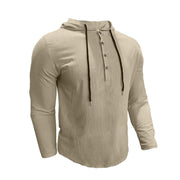 Buddha Stones Solid Color Fall Half Buttons Men's Hooded Long Sleeve Cotton Shirt - image 28