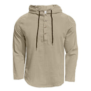 Buddha Stones Solid Color Fall Half Buttons Men's Hooded Long Sleeve Cotton Shirt - image 26