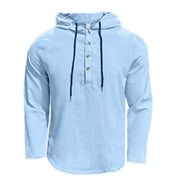Buddha Stones Solid Color Fall Half Buttons Men's Hooded Long Sleeve Cotton Shirt - image 34