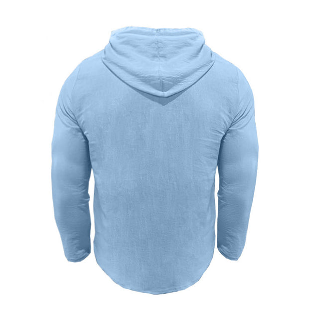 Buddha Stones Solid Color Fall Half Buttons Men's Hooded Long Sleeve Cotton Shirt - image 35
