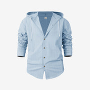 Buddha Stones Solid Long Sleeve Hooded Stripes Drawstring Buttons Linen Men's Shirt - LightSkyBlue - US/UK/AU46，EU56 (3XL) - image 29