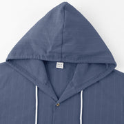 Buddha Stones Solid Long Sleeve Hooded Stripes Drawstring Buttons Linen Men's Shirt - image 3