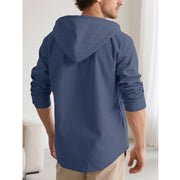 Buddha Stones Solid Long Sleeve Hooded Stripes Drawstring Buttons Linen Men's Shirt - image 7